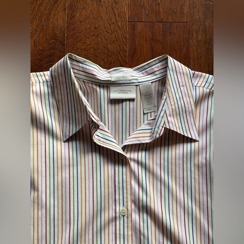 Liz Claiborne Rainbow Stripe Non Iron Button Up Shirt | Size 22W